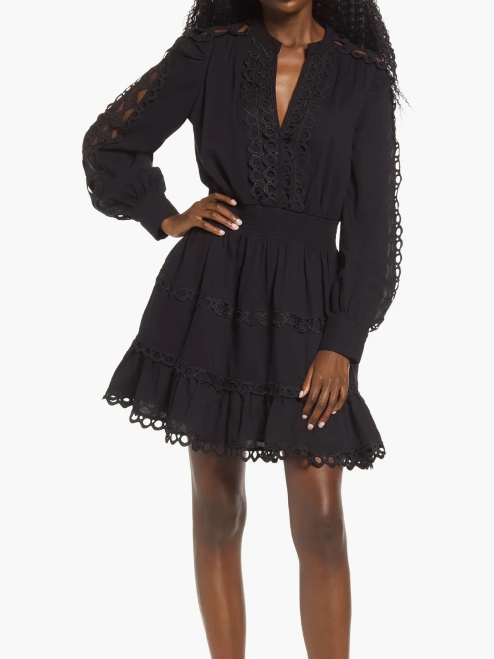 Endless Rose Black Linen Lace Trim Mini Dress Size M